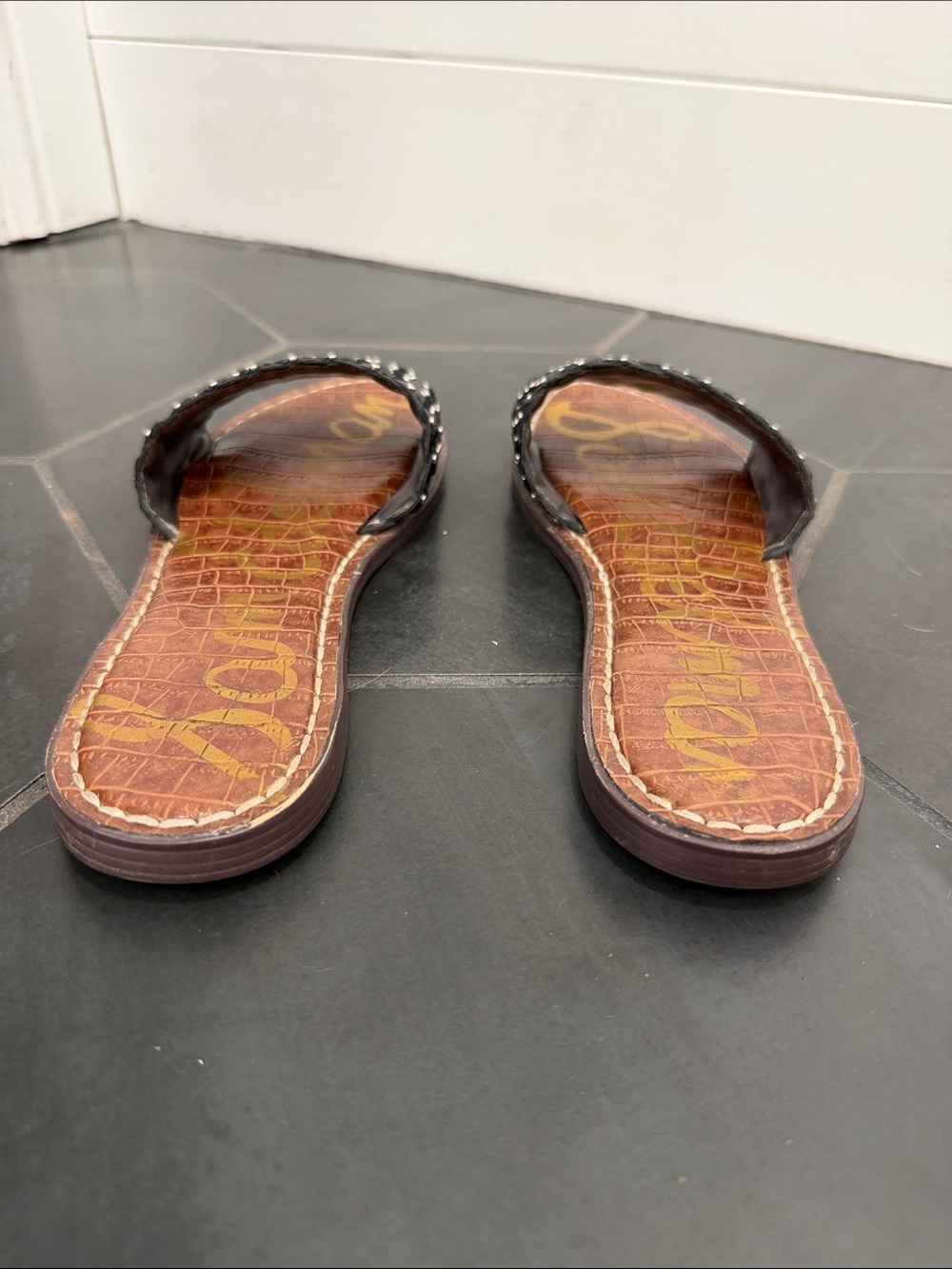 Sam Edelman Black Studded Woven Slide Sandals - Picture 2 of 6